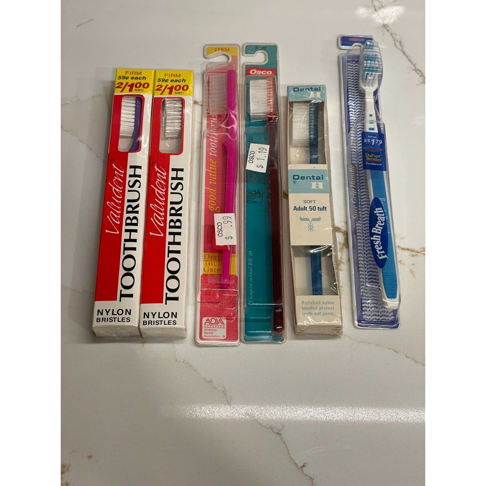 Vintage Toothbrush Lot of 6 1980s 1990s Firm Soft Dental H Osco New Old Stock